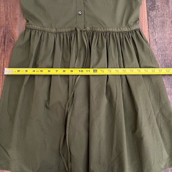Gap Bubble Sleeve Cotton Poplin Dress Cinch Waist Button Front Size Medium Green - Picture 13 of 15
